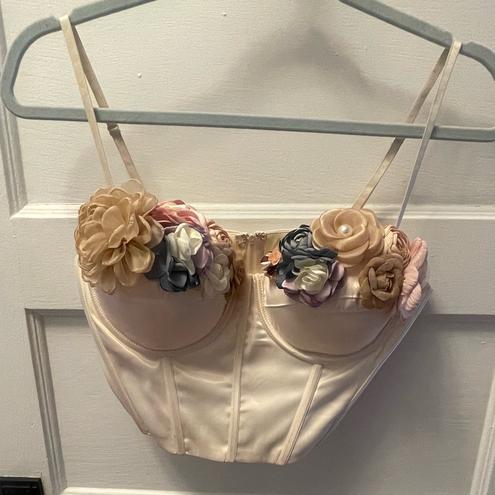 Floral Embellished Bustier in Cream and Pink